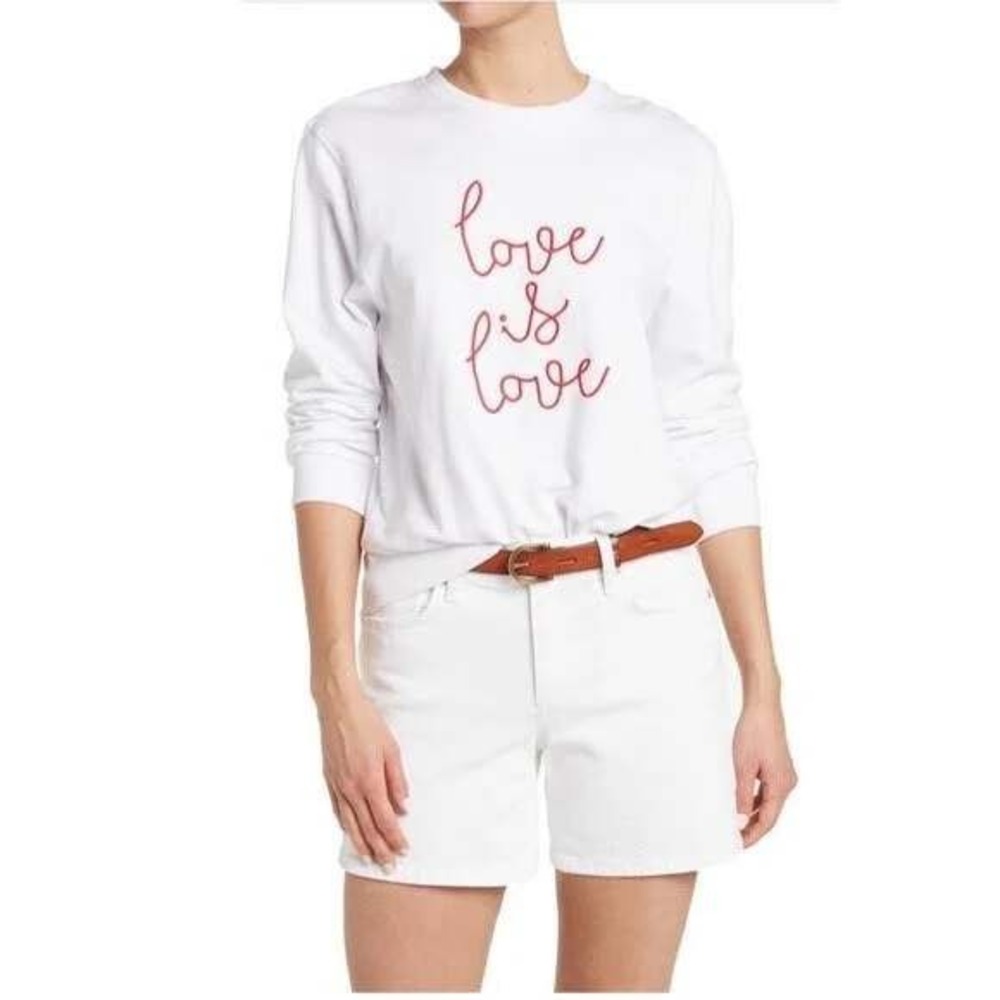 French‎ Connection Love Is Love Embroidered Sweatshirt White Red Large Pullover